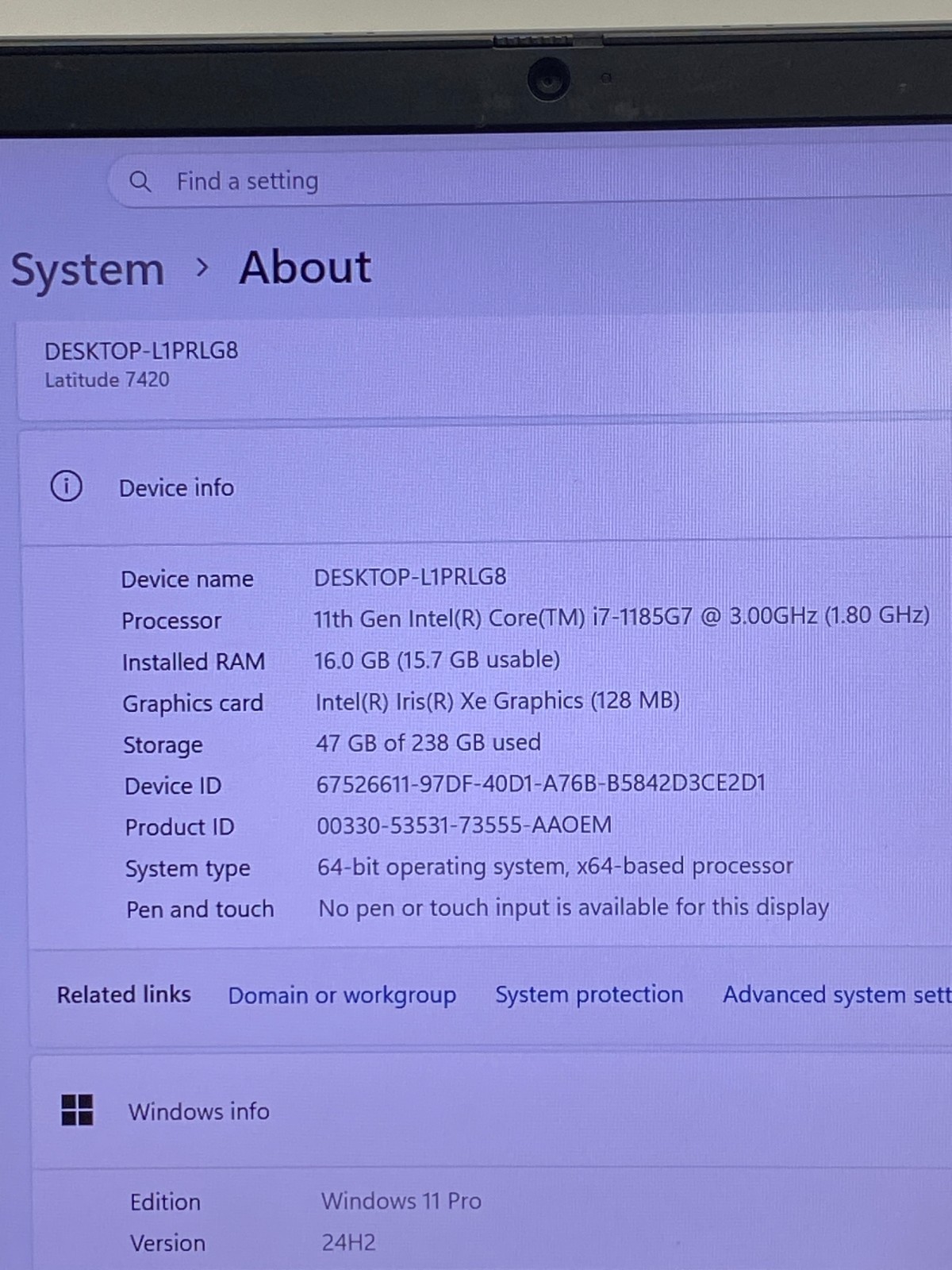 DELL LATITUDE 7420 i7-1185G7@3.00GHz 16GB RAM 256GB NVMe W11P *READ