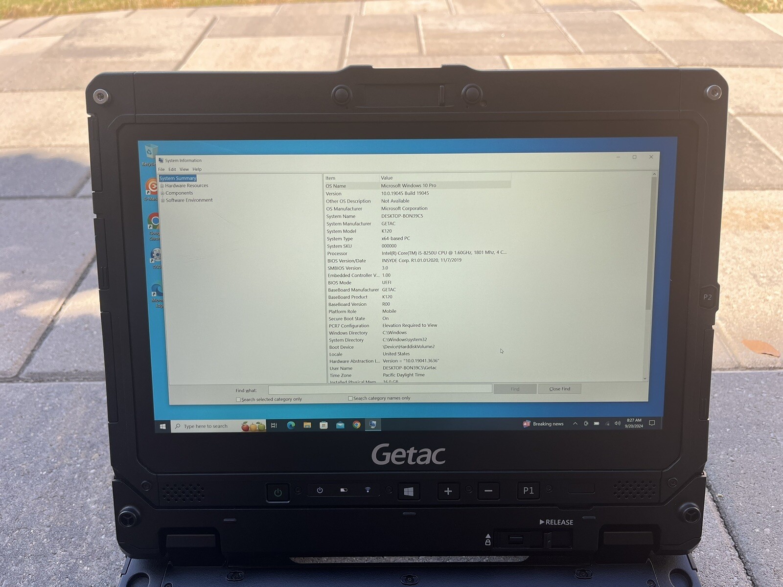 Getac K120 Rugged Toughbook Touch i5-8250U 1.60Ghz 16GB 256GB SSD Win 10 pro