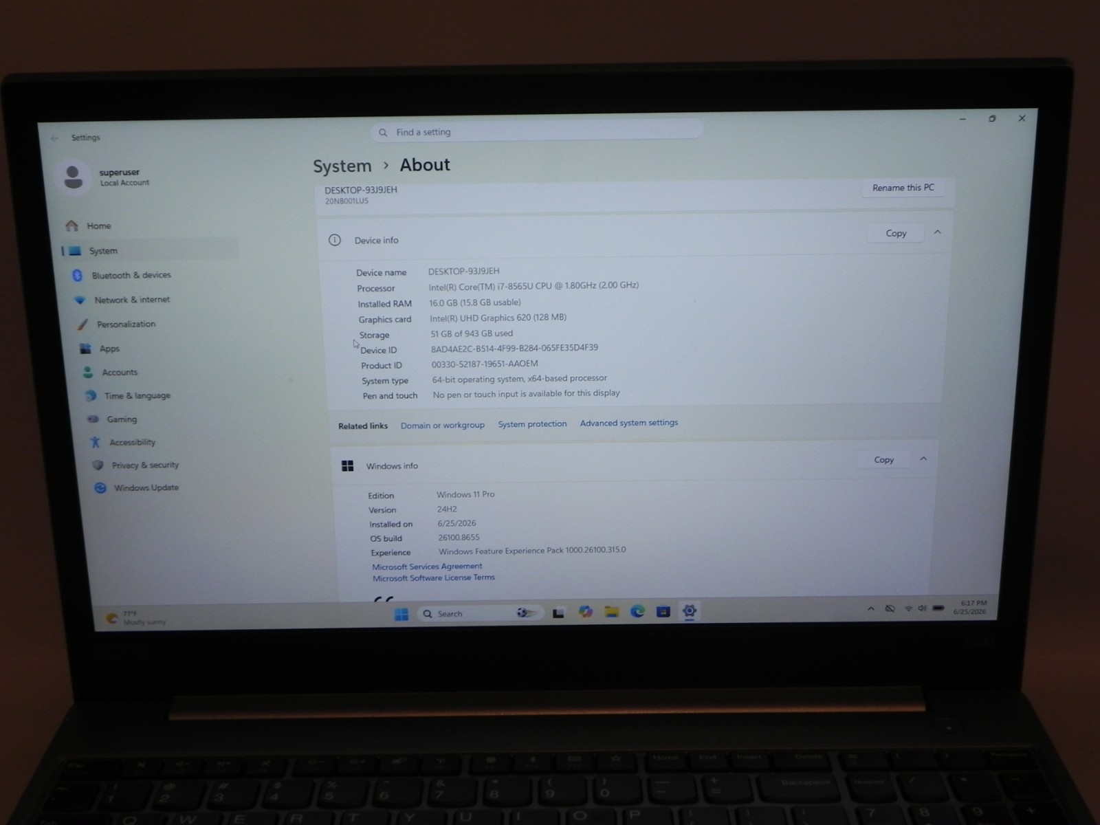Lenovo ThinkPad E590 15.6″ Windows 11 Intel i7-8565 1.8GHz 16GB RAM 1TB 2X500SSD