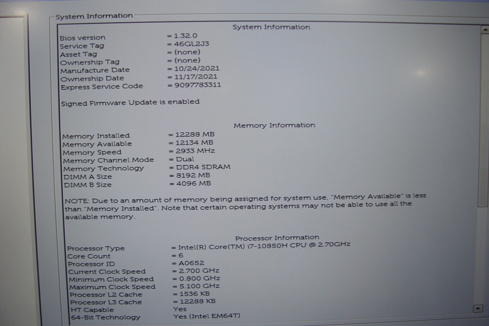 Dell Precision 3551 15.6″FHD i7-10850H NVIDIA P620 2.7GHz 12GB 256GB +Charger