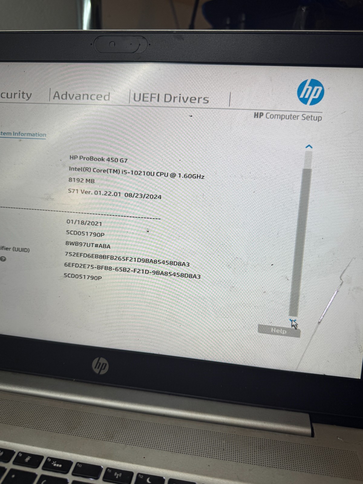 HP ProBook 450 G7 Core i5-10210U, 8GB RAM Laptop for Repair #5576