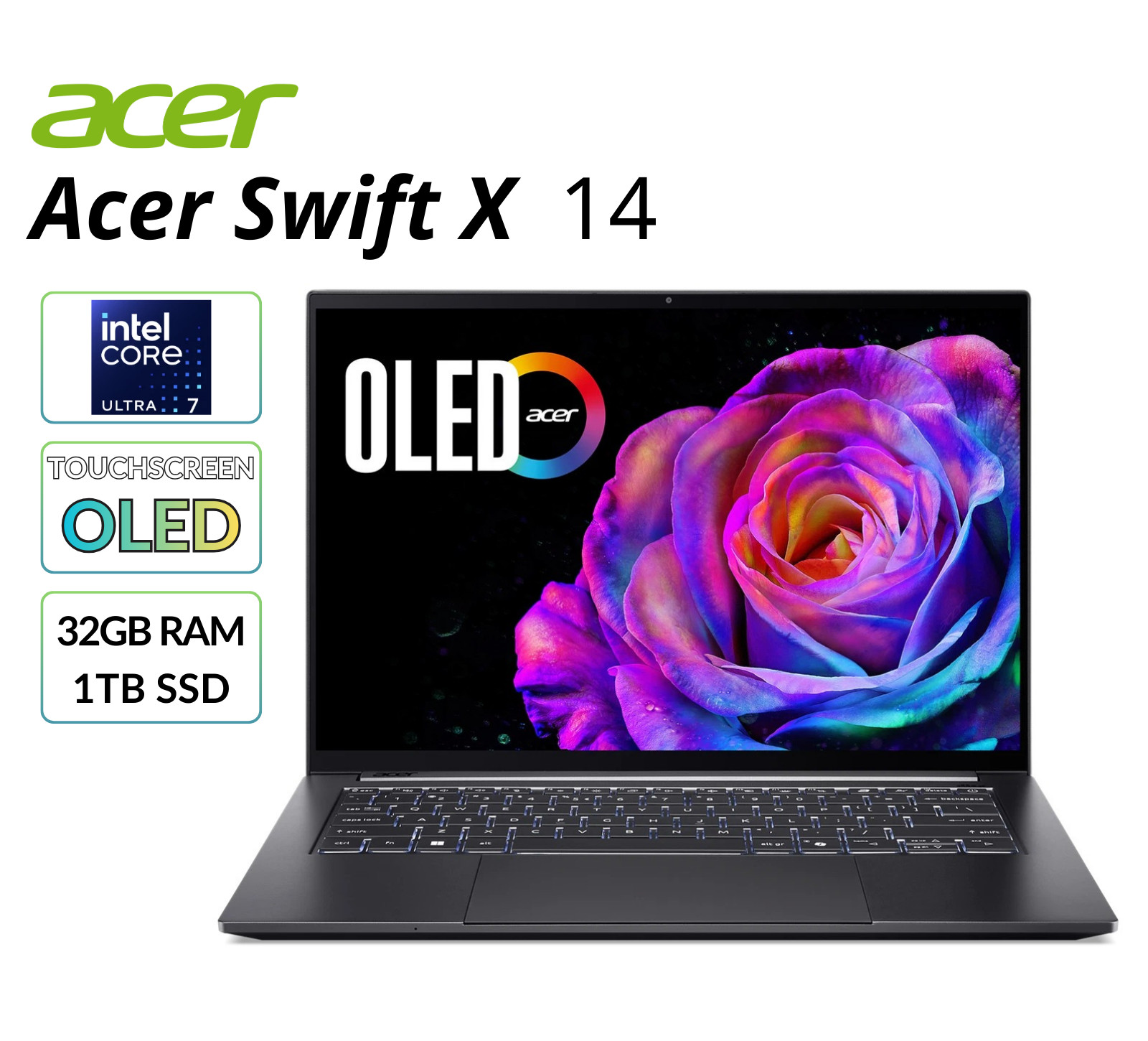 Acer Swift XOLED Gaming Laptop 14.5″ NVIDIA RTX 5060 32GB 1TB Intel Core Ultra 7