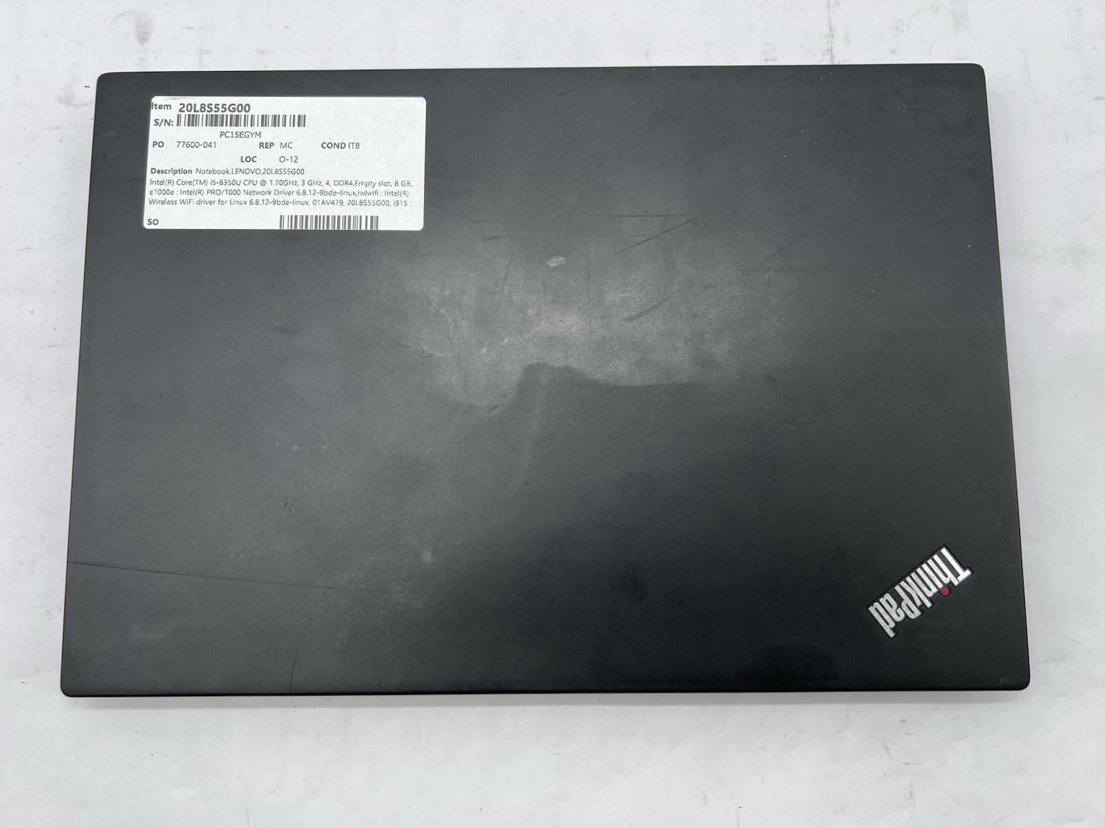 Lenovo ThinkPad T480s, i5-8350U CPU, @ 1.70GHz, 8GB RAM-No HDD/OS/Charger