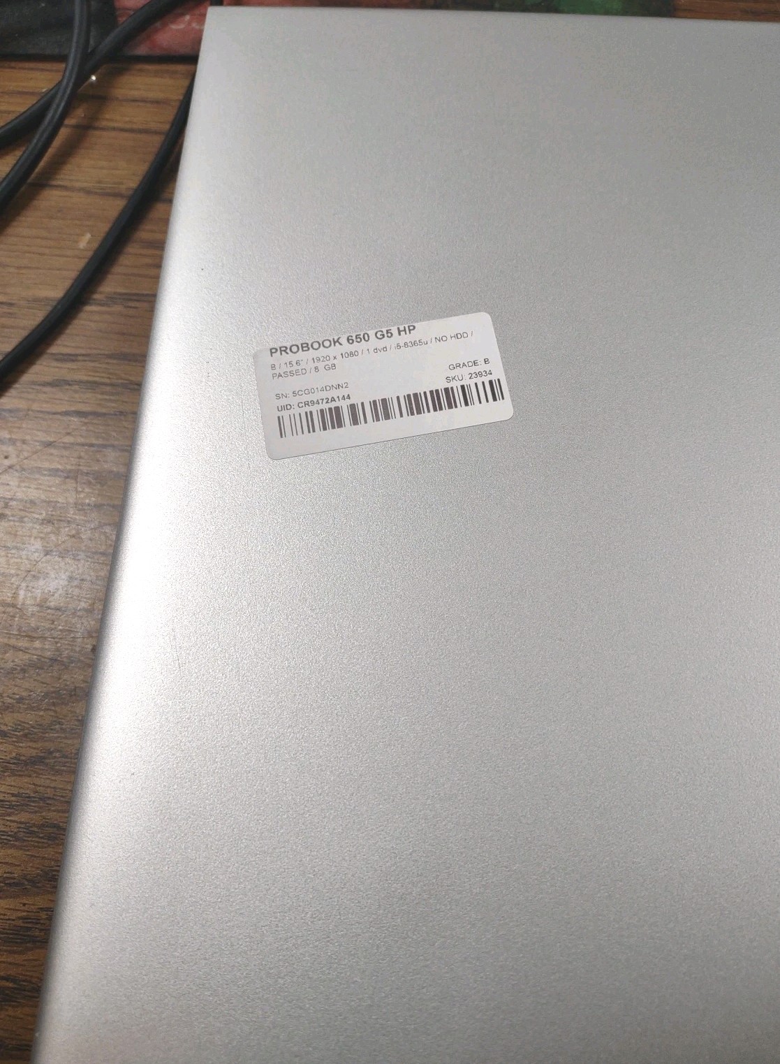 HP ProBook 650 G5 Laptop W/ i5-8365U, 8GB RAM, DVD. NO HDD Or Cords.