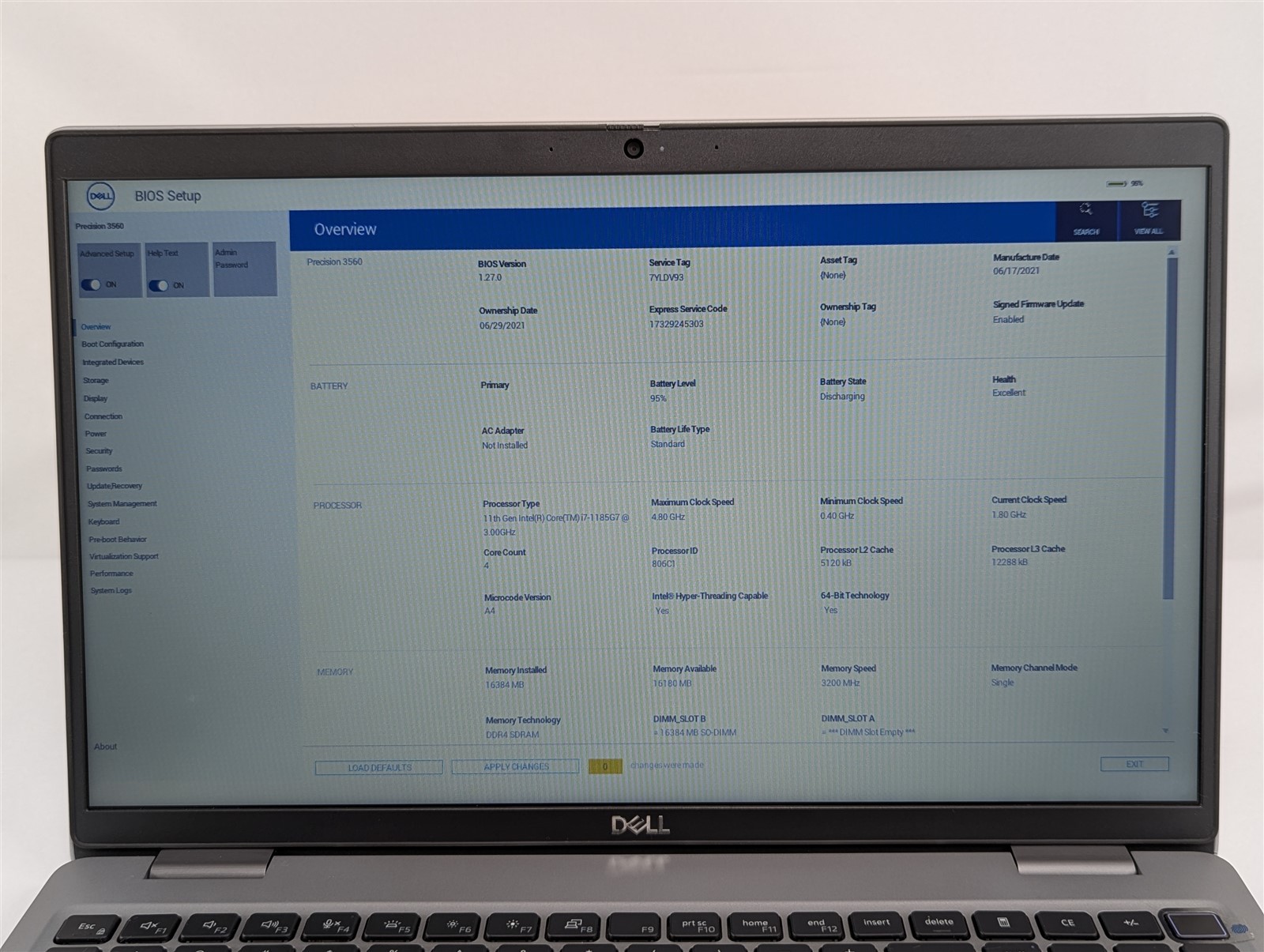 Dell Precision 3560 15.6” i7 1185G7 16GB 256GB SSD Quadro T500 Laptop