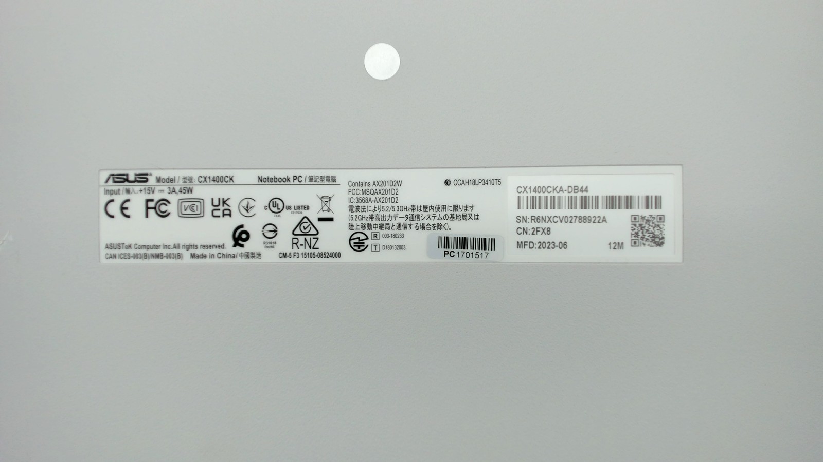 Asus Chromebook CX1 14″ Intel Celeron N4500 4GB 64GB CX1400CKA-DB44 PC1701517