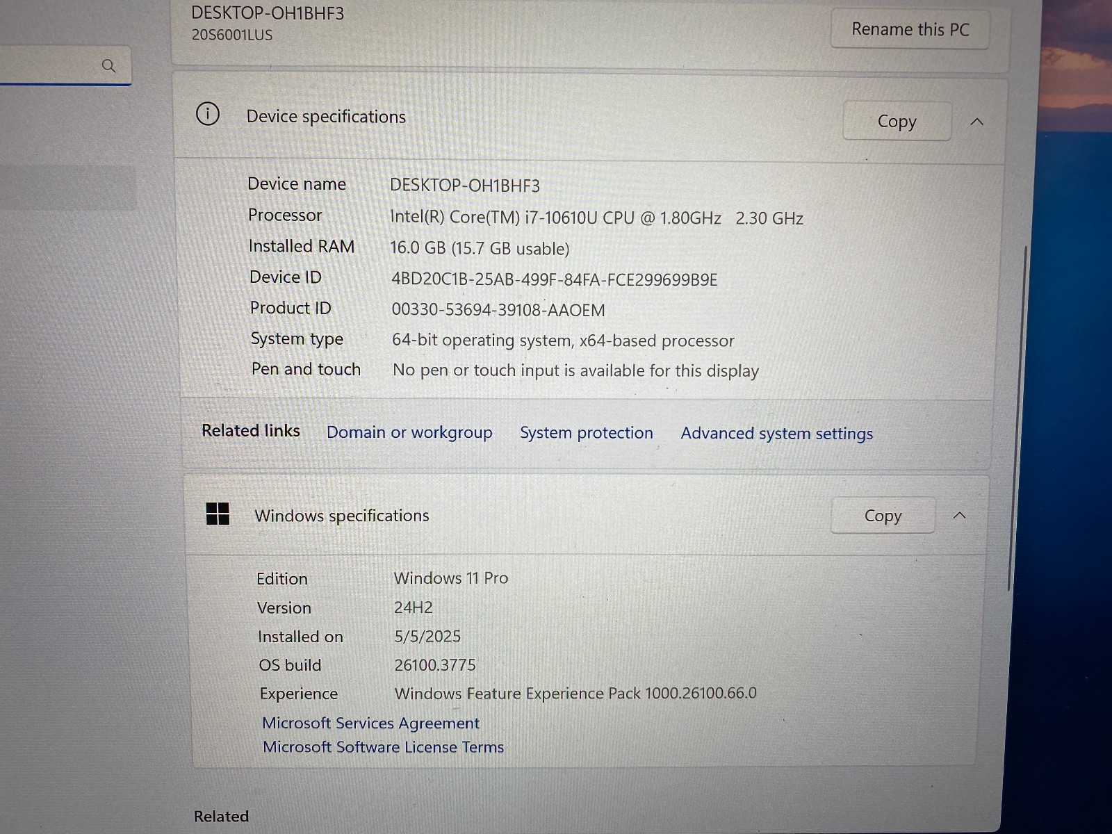 Excellent Lenovo ThinkPad T15 Gen 1 15.6″, i7-10610U, NVIDIA MX330, 16GB, 1TB