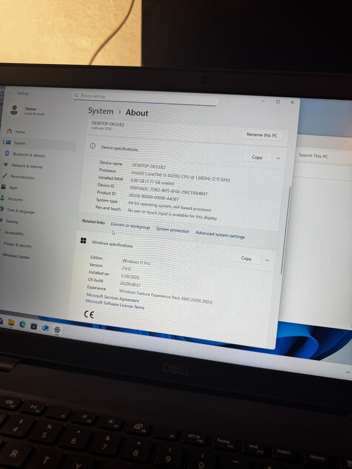 Dell Latitude 3510 Core i5 10210U, 8GB RAM, 256GB SSD, Win11 PRO *READ #5841