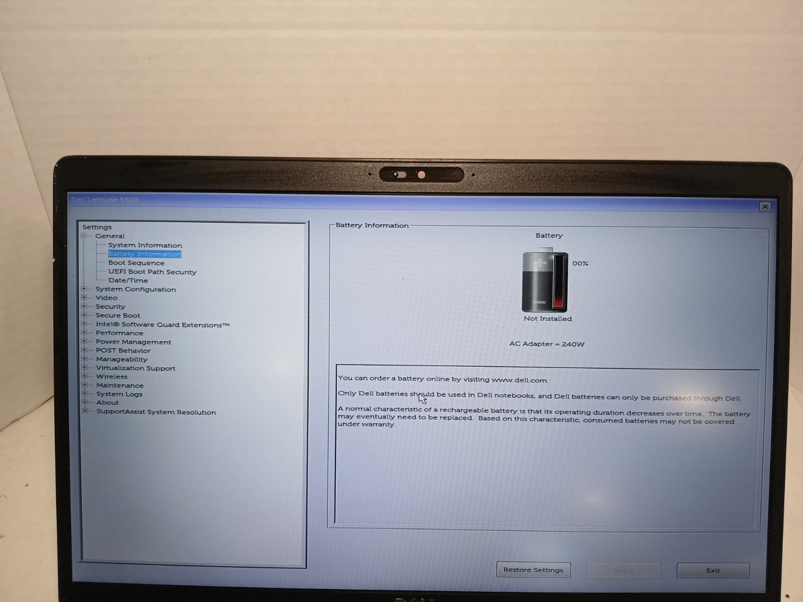 Dell Latitude 5510 15.6″ Laptop i5-10310U 4GB No SSD/OS/BATTERY! #97