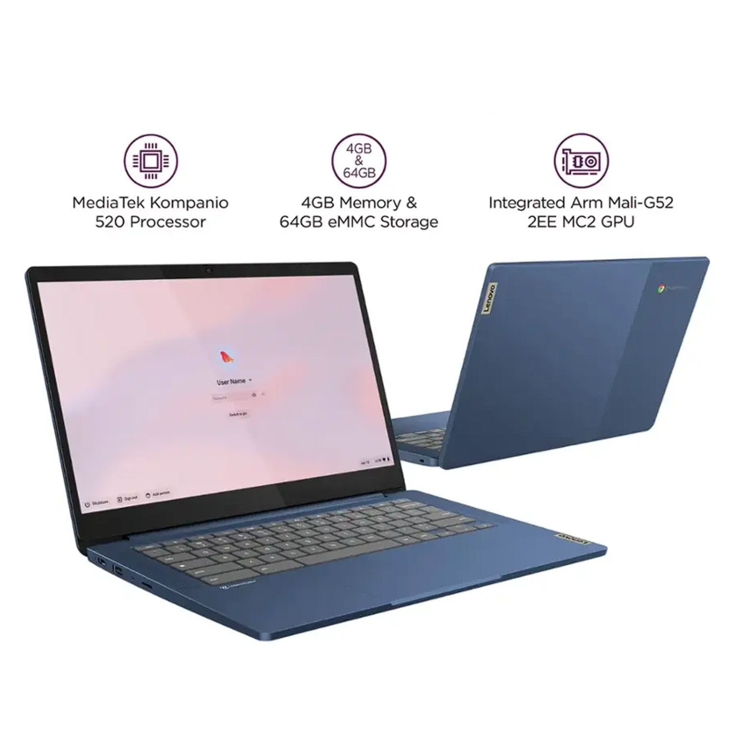 Lenovo Ideapad Slim 3 Chromebook 14” MediaTek Kompanio 520 4GB RAM 64GB eMMC