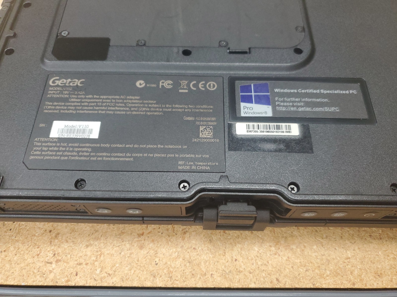 GETAC V110 Laptop Tablet Touch Screen i5-4300U 1.90GHz 8gB No HDD 9650hrs