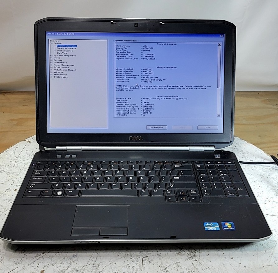 DELL LATITUDE E5520 Laptop Intel I5-2520M 4GB SEE NOTES