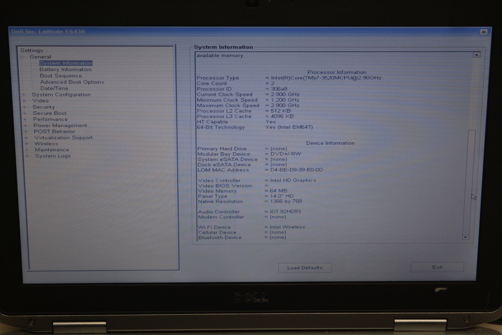 Dell Latitude E6430 i7-3520M @ 2.90GHz 8GB RAM No HD #W94