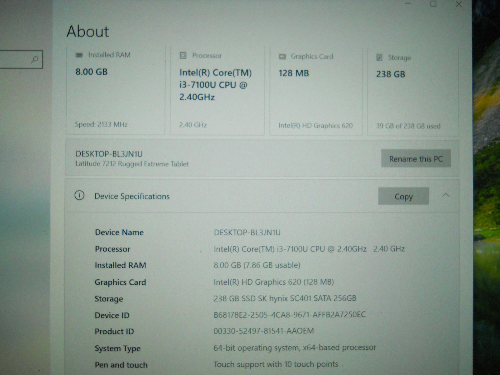 Dell Latitude 7212 Rugged Extreme Tablet i3 7100U 8GB 256GB Windows 10 Works