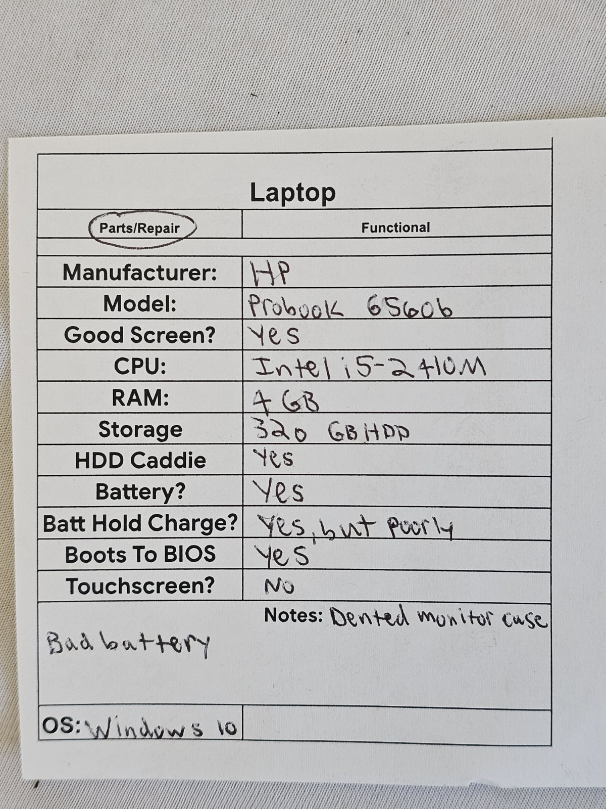 HP ProBook 6560b Laptop – Intel i5-2410M – 4GB RAM – 320GB HDD – BAD BATT – READ