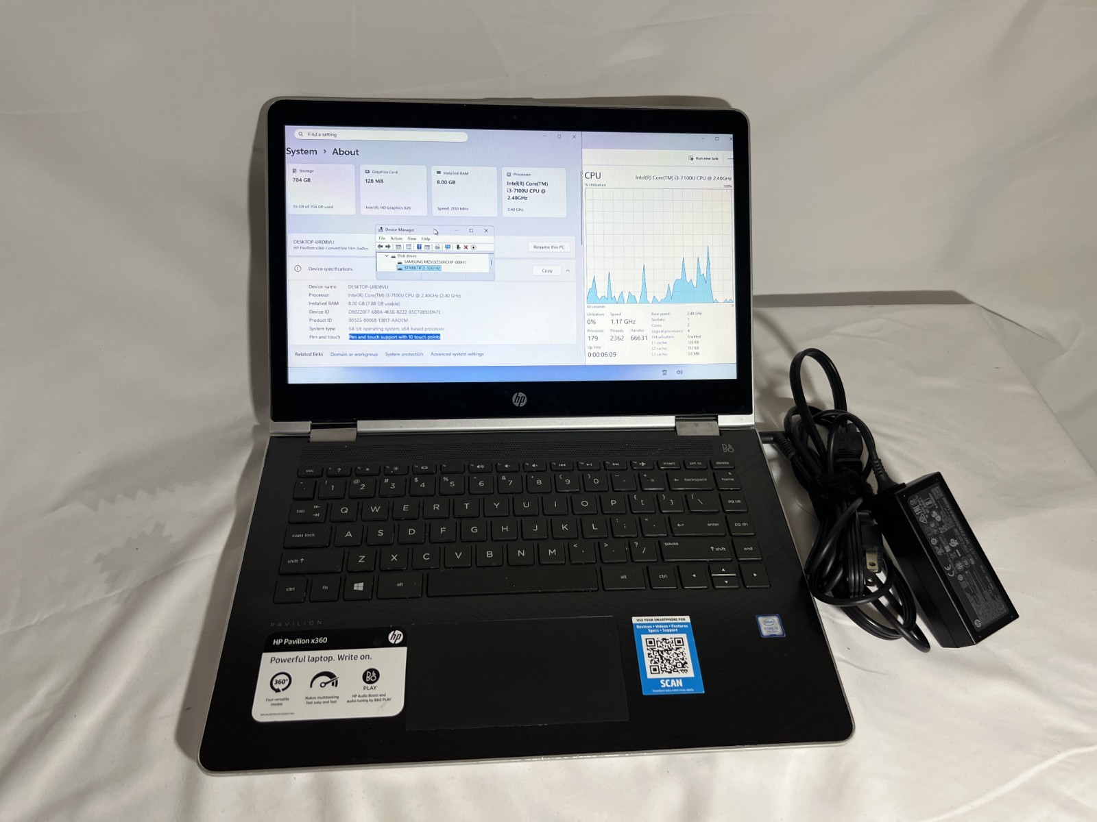 HP Pavilion x360 m Convertible: Core i3-7100U @2.40GHz, 8Gb RAM, HDD+SSD, HP-OEM