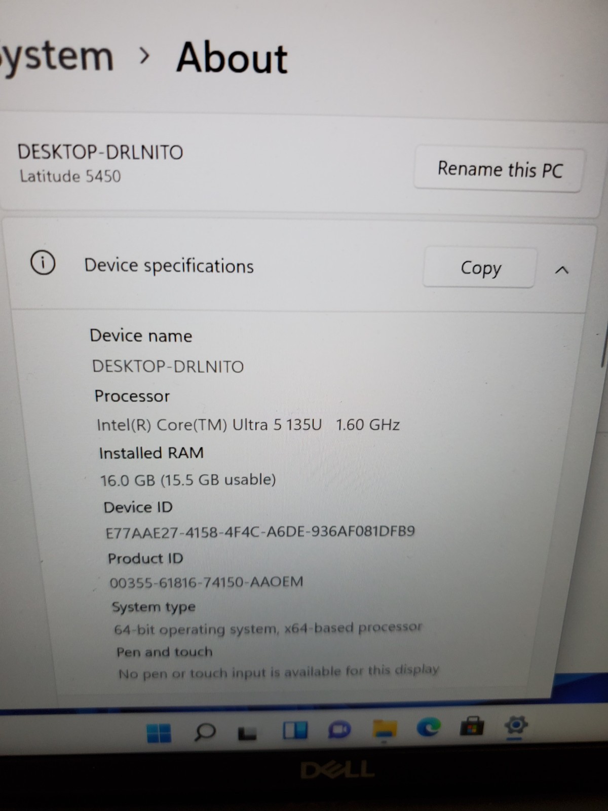 Dell Latitude 5450 14″ Laptop Ultra 5 135U 16GB RAM 256GB SSD Win11 #69
