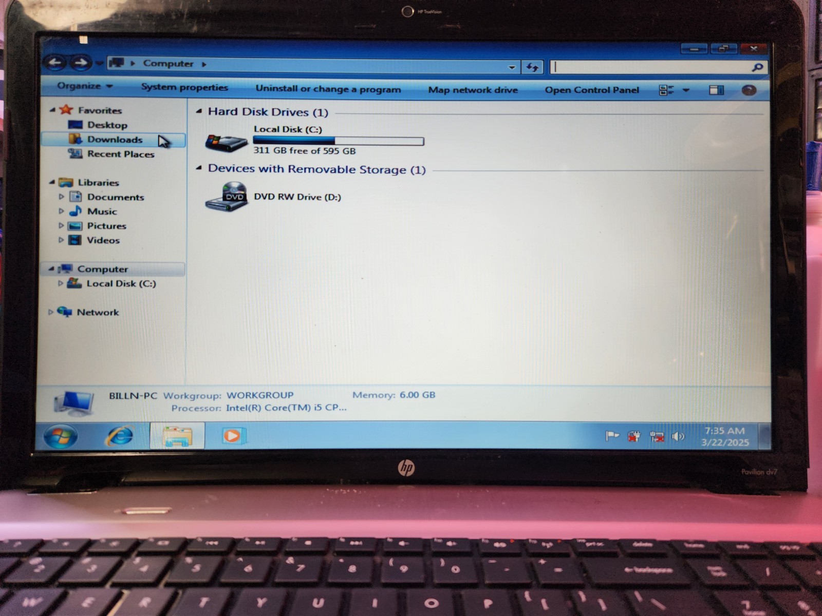 HP Laptop dv7, i5, 6MB ram, Win7Pro, **USED**