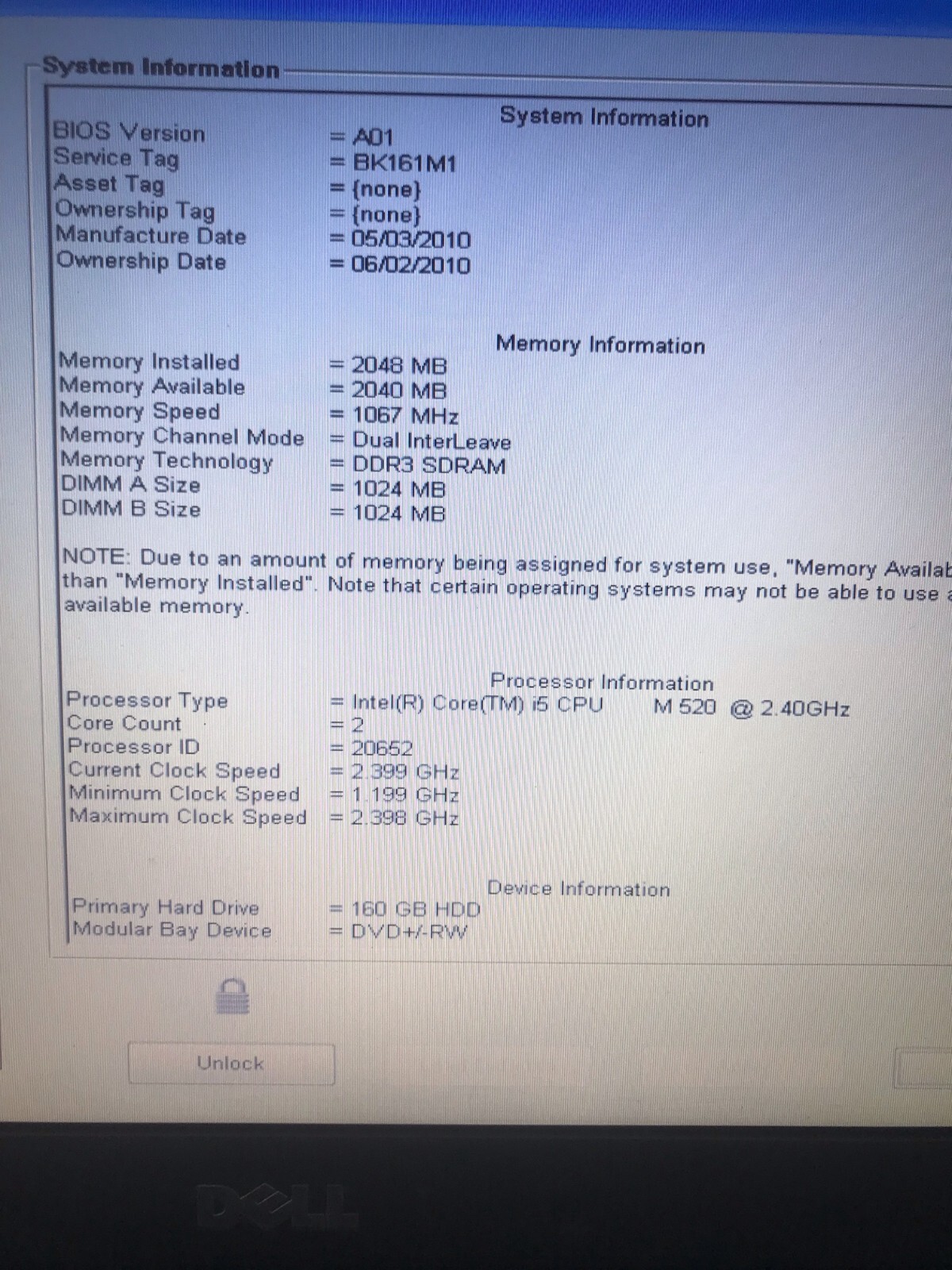 DELL Latitude E6410 Laptop Intel Core i5 M520  2.40 GHz 2GB RAM 160GB HDD