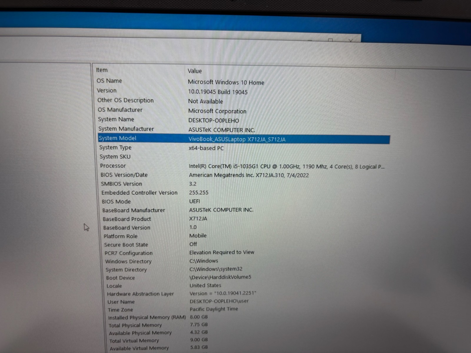 Asus VivoBook S712JA 17.3″ 256 GB SSD 8 GB RAM i5-1035G1 Windows 10 READ