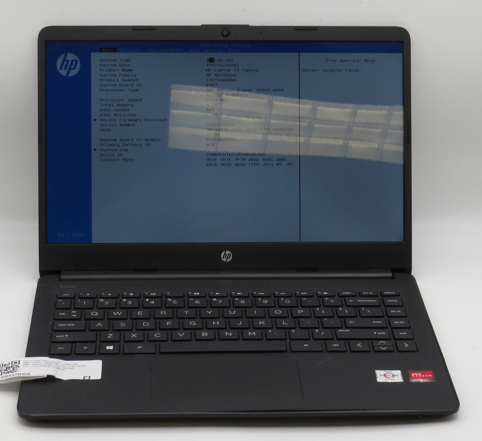 HP Notebook 14 – fq0013dx Athlon 3050U @ 2.3GHz 4GB RAM 14″ No HDD/OS