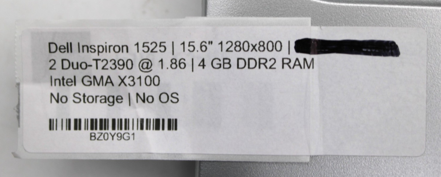 Dell Inspiron 1525 2Duo-T2390@1.86GHz 4GB DDR2 NO STORAGE OR OS *USED/TESTED*