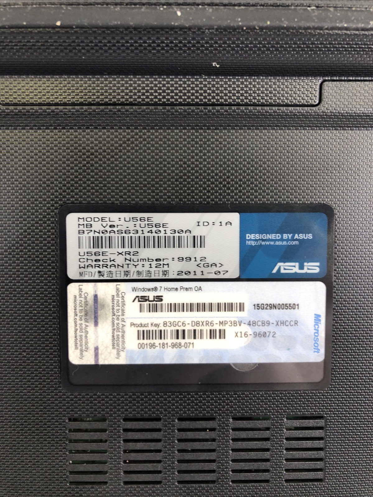 Asus U56E Intel i5-2410M 2.3GHz 6 GB NO HDD NO OS BAD BATTERY BAD TRACKPAD