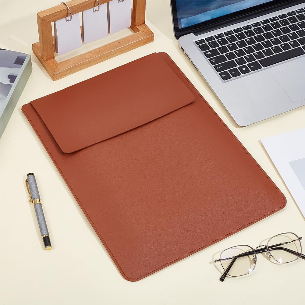 15-16 Inch PU Leather Laptop Sleeve, Saddle Brown | Waterproof Thin Portable Cas