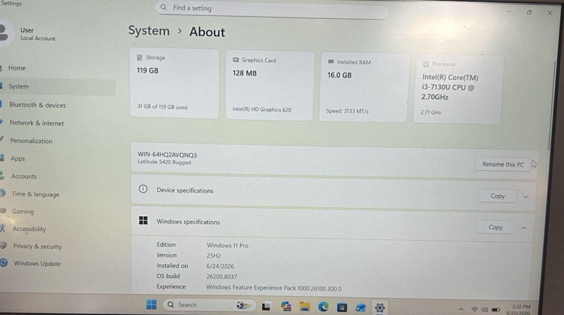 Dell Rugged Latitude 5420 Laptop 14″ Intel i3-7130U -16GB RAM – 128GB SSD – W11P