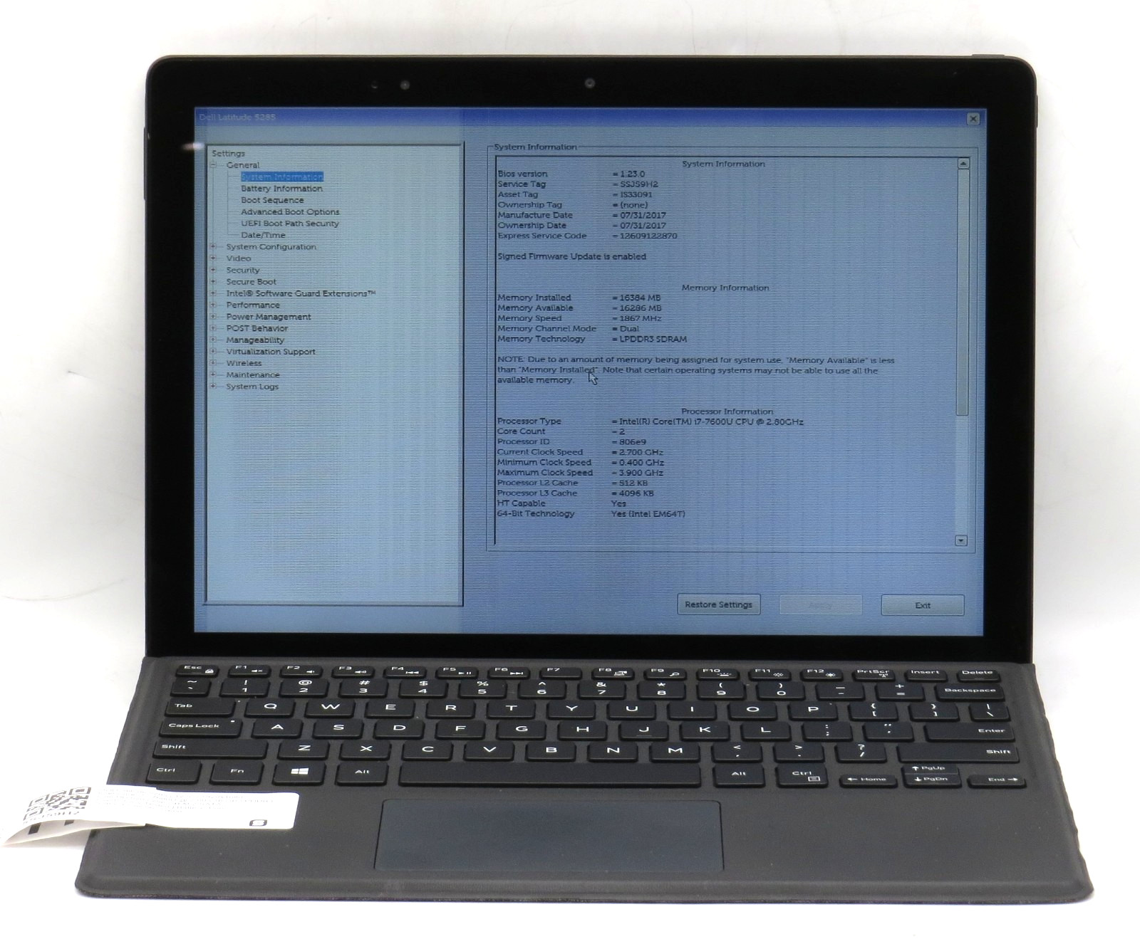 Dell Latitude 5285 | i7-7600U @2.00Ghz | 16GB RAM | 256GB M.2 | No OS/AC