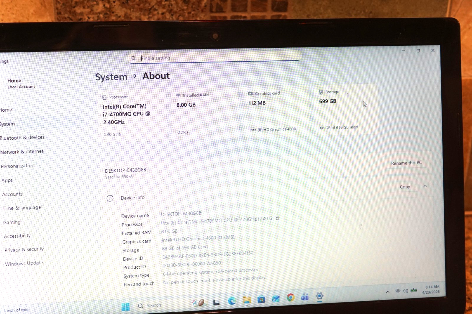 25H2 Active WIN11 PRO Toshiba Satellite S50-A Gen4 i7@2.40GHz,8GB RAM,720GB HDD