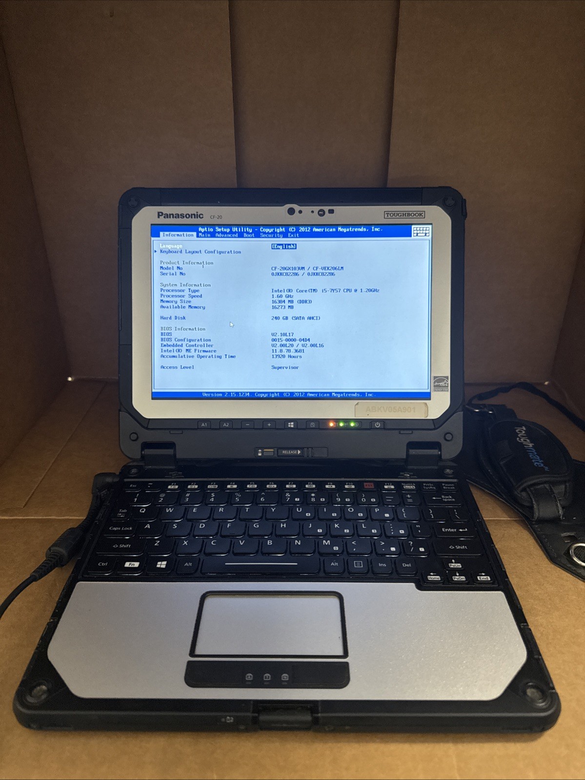 Panasonic Toughbook CF-20 i5-7Y57 1.20GHz 240 GB SSD 16GB No Window 7th Gen