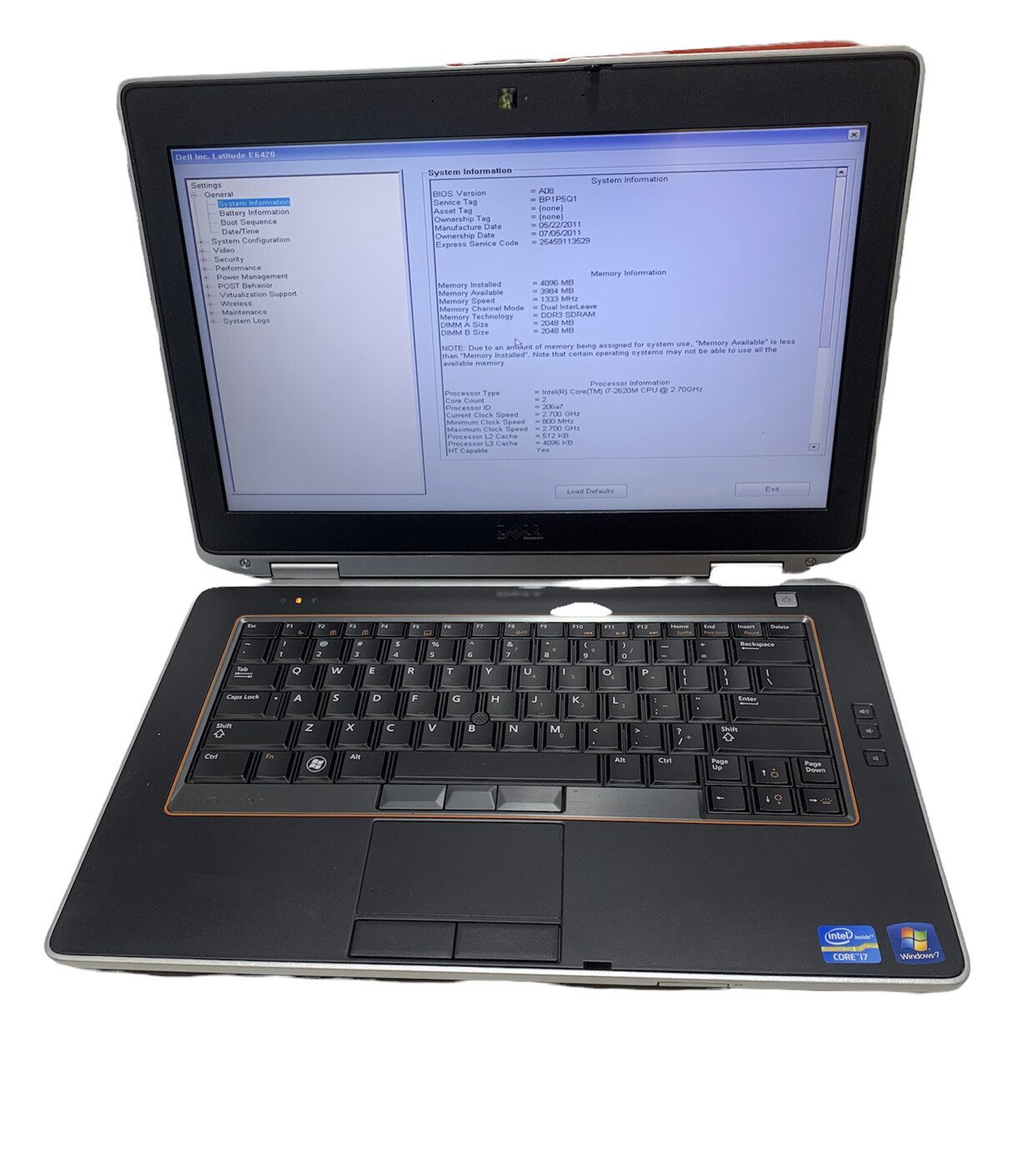 DELL LATITUDE E6420 INTEL CORE I7-2620M 2.7GHZ 4GB RAM no hard drive