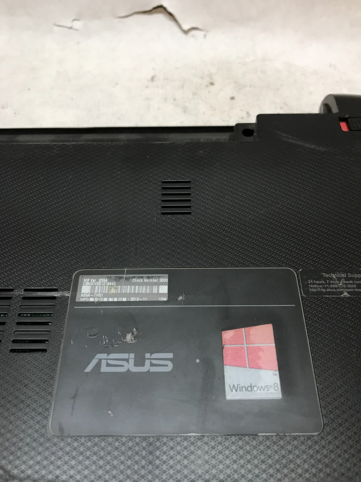 Asus A55A 15″ Laptop A55A-TH51 Intel i5-3210M NO RAM NO HDD/OS Power Dead – -DW