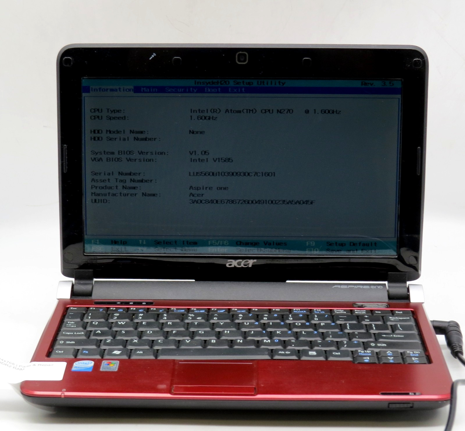 Acer Aspire One | Atom-N270 @ 1.60GHz | 1GB DDR2 | No HDD/OS *PARTS