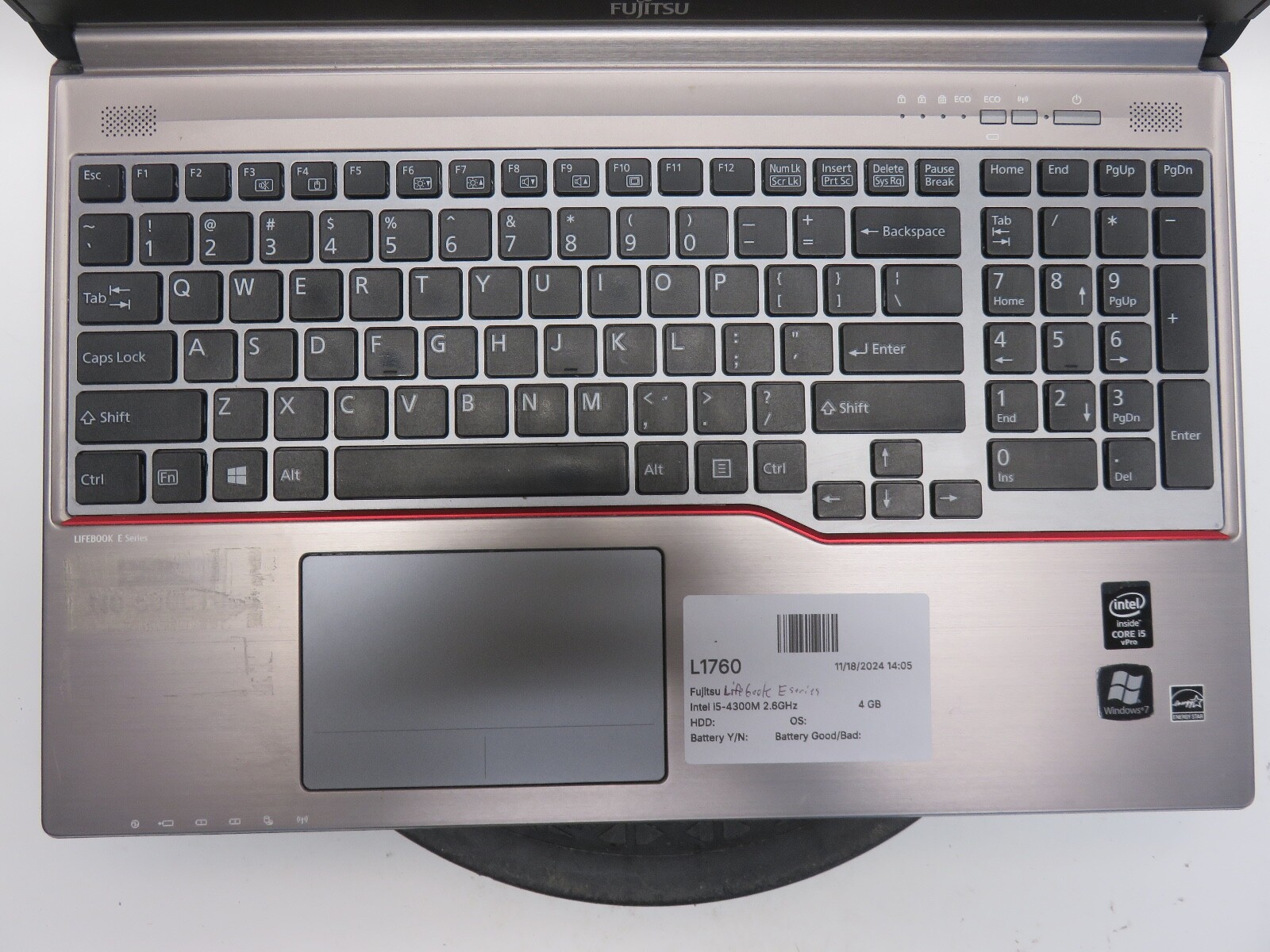 Fujitsu LifeBook E754 Intel Core i5-4300M 2.6GHz 4 GB NO HDD No Batt