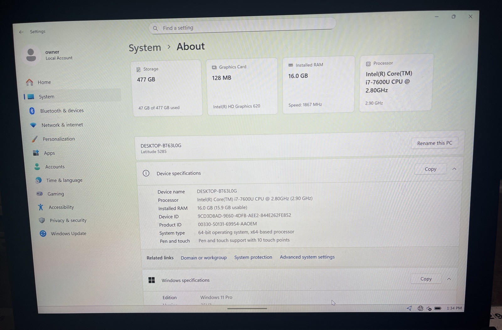 Dell Latitude 5285 i7-7600U@2.8GHz, 8GB RAM, 512GB M2, Win 11 Pro