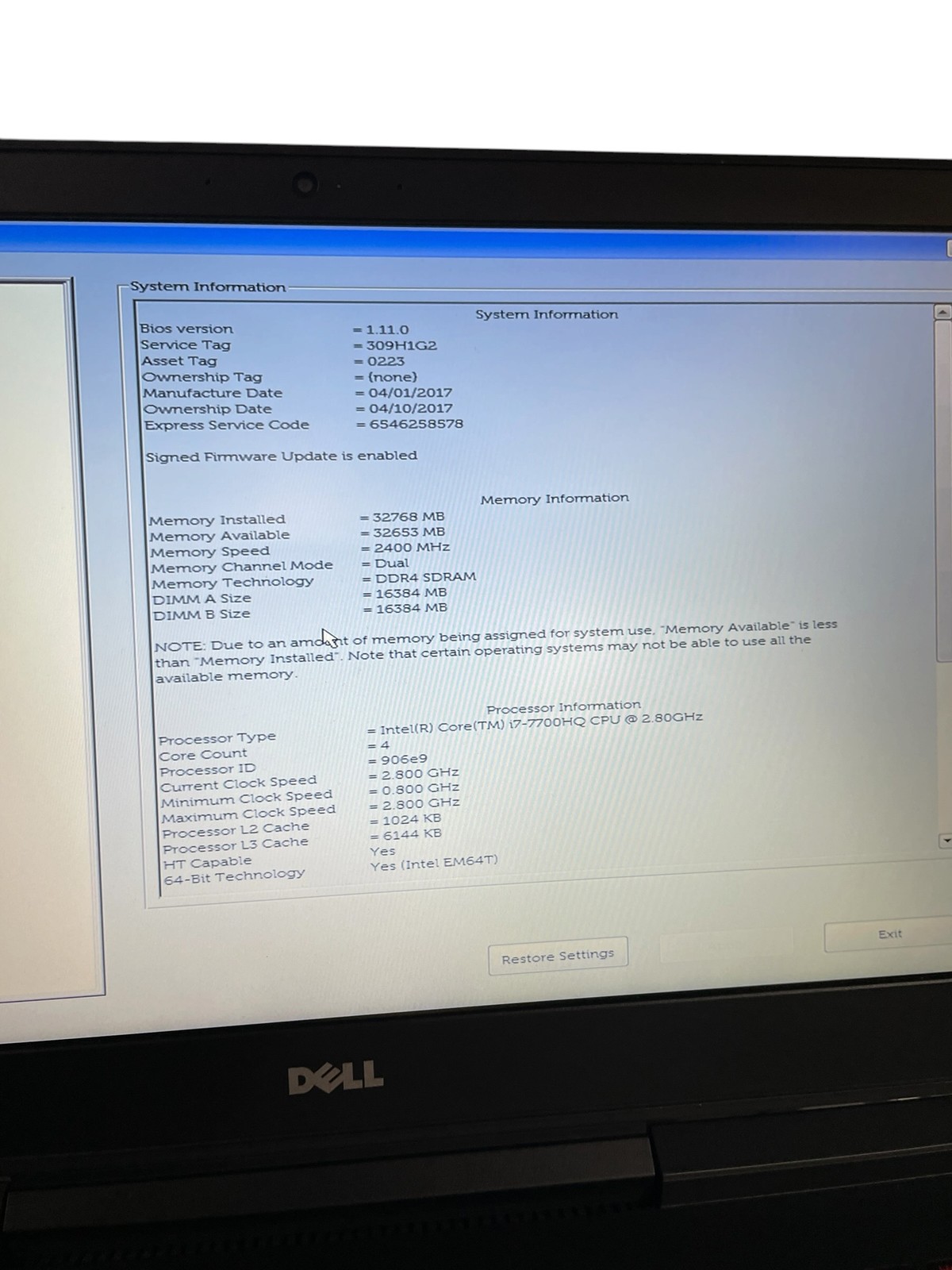 Dell Inspiron 15 7000 15″ – I7-7700HQ – 32GB – 1.5TB – Grade D
