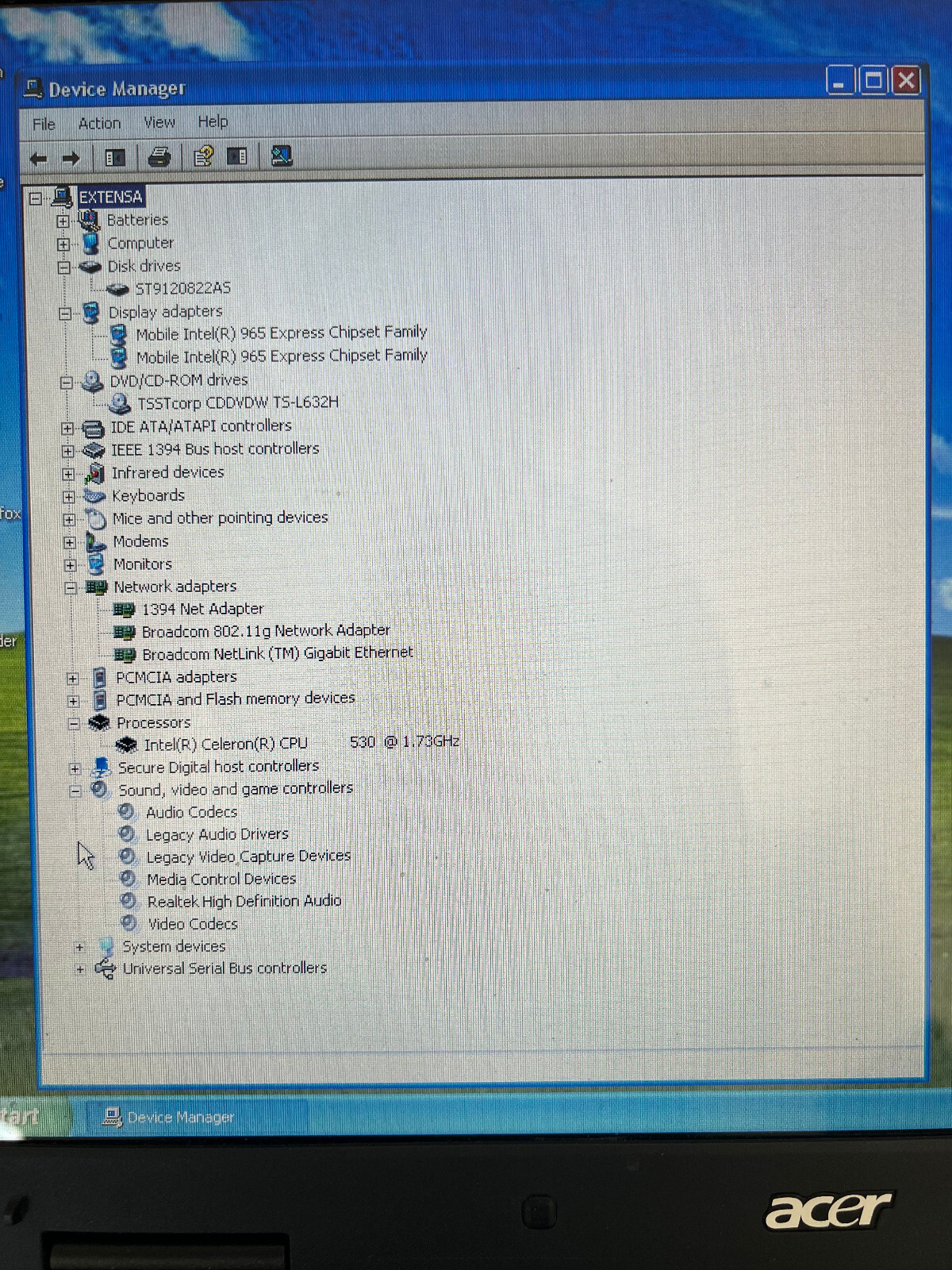 FAST Acer Win XP Laptop – Extensa 5220 15.4″ + 120GB HD + 2GB RAM–FULLY WORKING