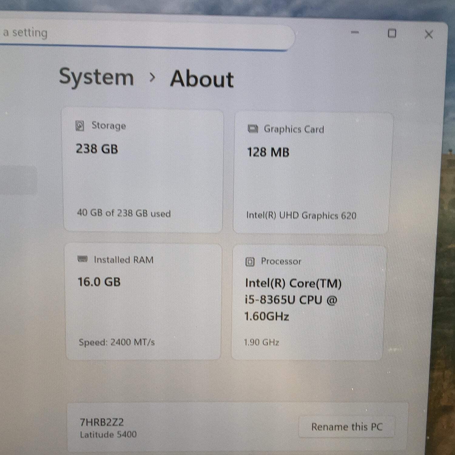 Dell Latitude 5400 14″ i5-8365U 1.9GHz 16GB RAM 256GB SSD WIN 11