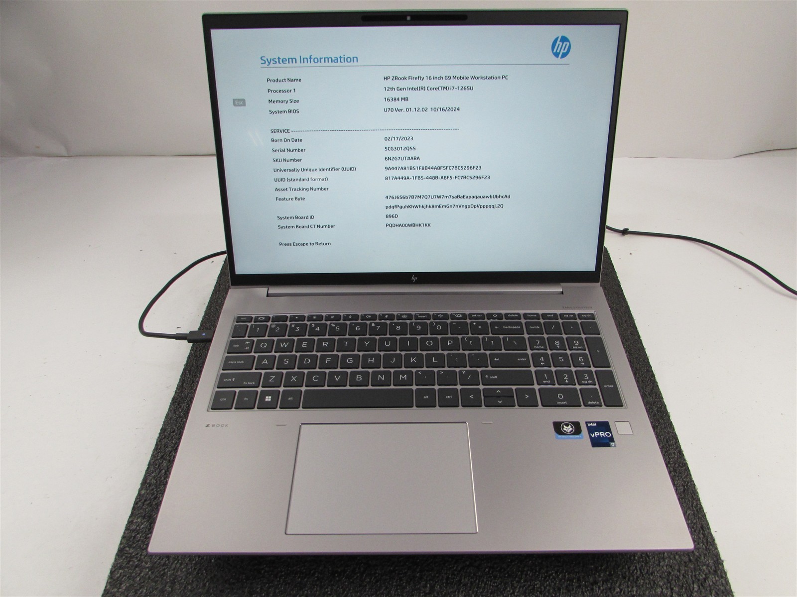 HP ZBOOK FIREFLY 16 (G9) 1920X1080 FHD I7-1265U 512GB SSD 16GB RAM NO O.S