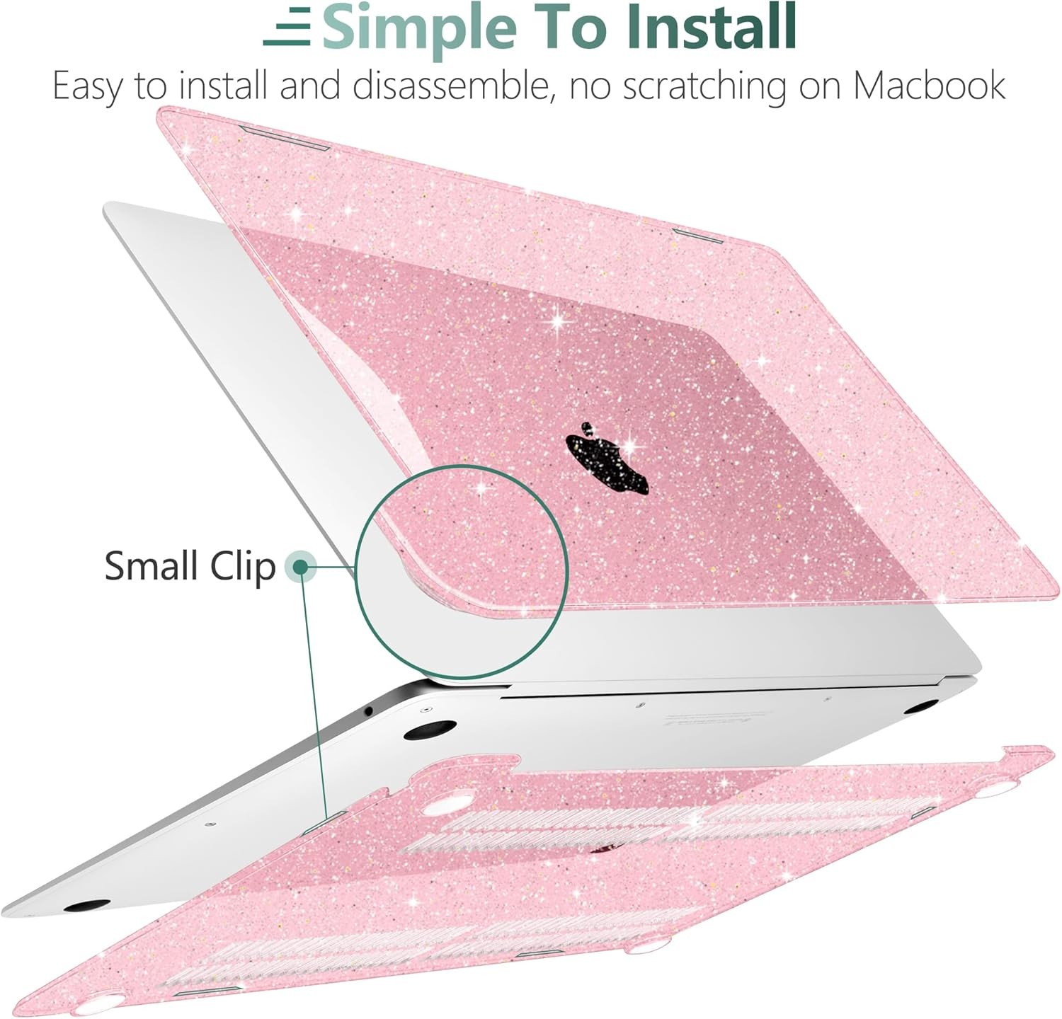 MacBook Air 13 inch Case 2021-2018 Release A2337 M1 A2179 A1932, Sparkly Pink