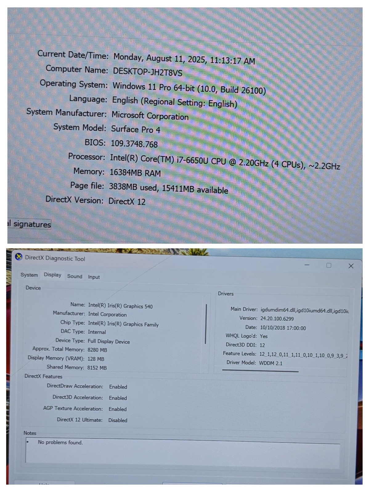 MS Surface Pro 4 1724 12.3″2736×1824 TOUCH i5-6650U 2.2GHz 16GB 256GB SSD AS-IS