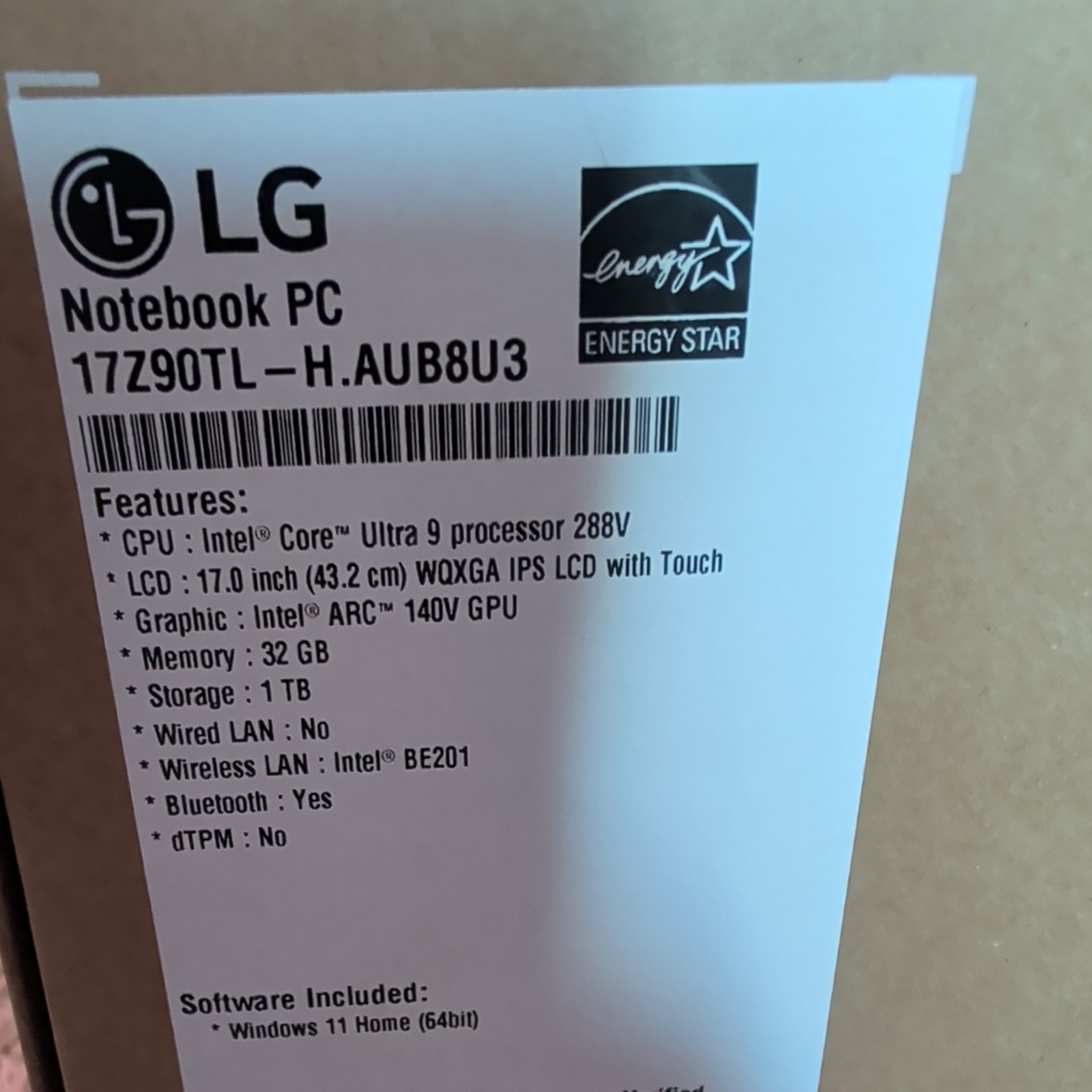 LG gram 17.0″ 2560 x 1600 Intel Ultra 9 288V 32GB RAM 1TB SSD Windows 11 Home