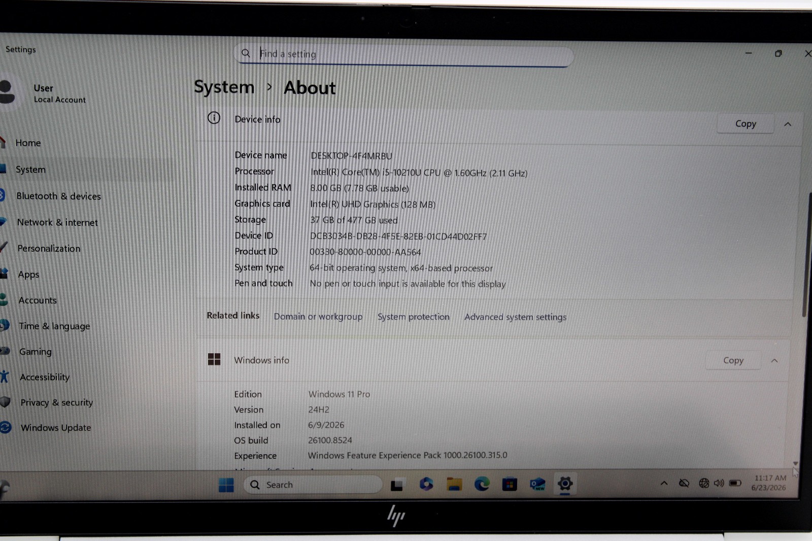 HP EliteBook 830 G7 i5-10210U @ 1.6 GHz 8GB RAM 512GB SSD Windows 11 Pro