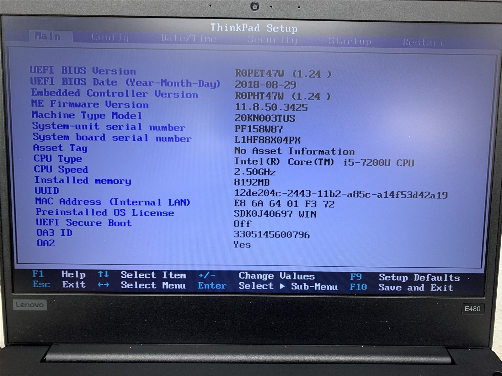 Lenovo ThinkPad E480 i5-7200U 2.50GHz 8GB RAM 256GB SSD Win 11 Pro 20KN003TUS