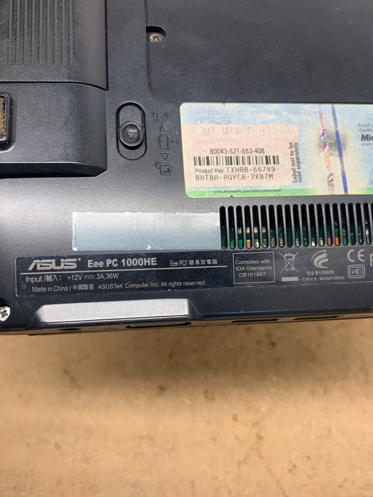 Asus Eee PC100HE Laptop Notebook Computer 10″ AS IS PARTS REPAIR