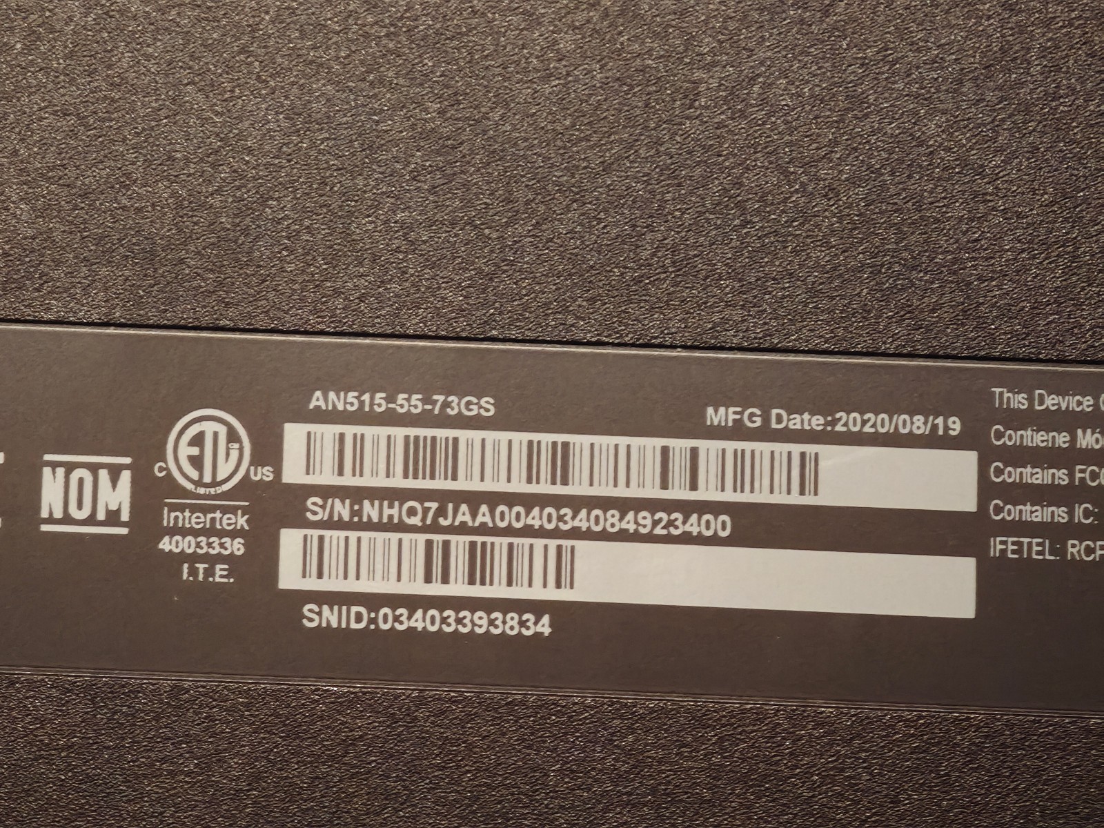 Acer Nitro 5 N20C1 – No HDD/RAM, Intel i7-10750H, Nvidia GTX Gpu; NOT WORKING