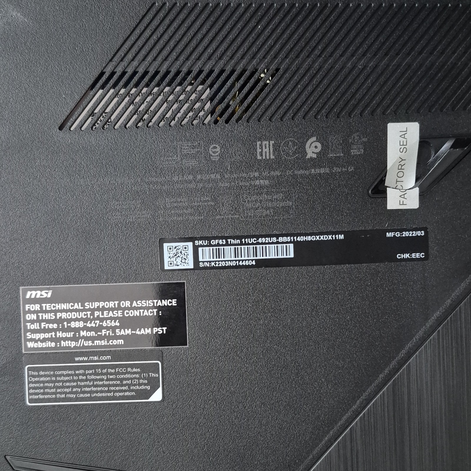 MSI GF63 Thin 11UC 15.6in FHD i5-11400H RTX 8GB 477GB SSD Win 11