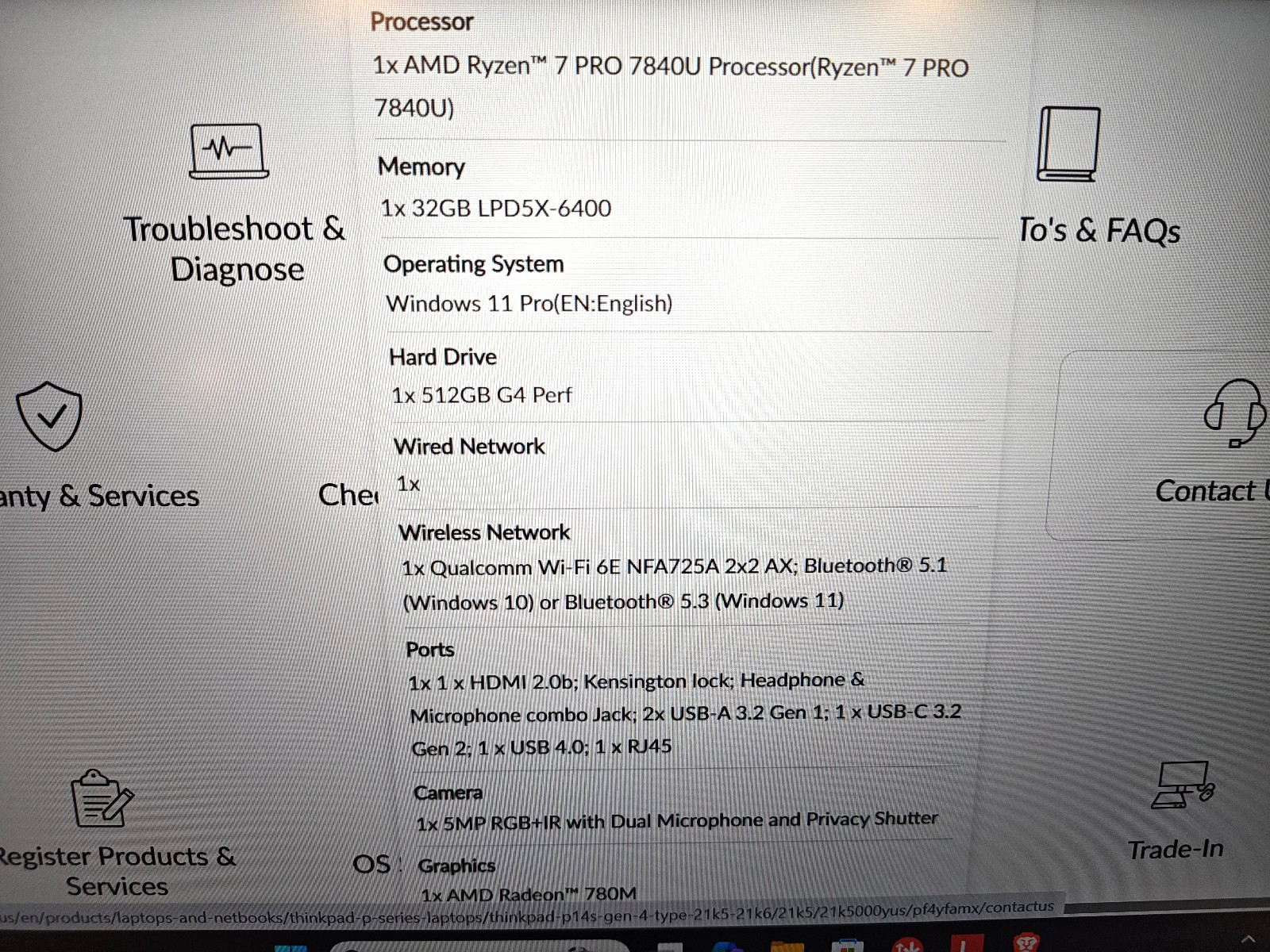 Lenovo ThinkPad P14s Gen 4 (Touch) — Ryzen 7 PRO 7840U / 32GB Ram / 512GB SSD